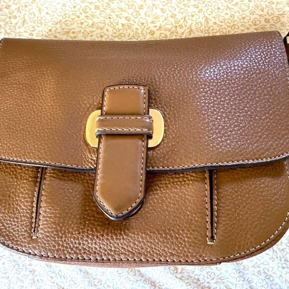 Michael Kors Romy Crossbody Bag Purse Womens M Brown Pebbled Leather Zip Pockets - Picture 1 of 16